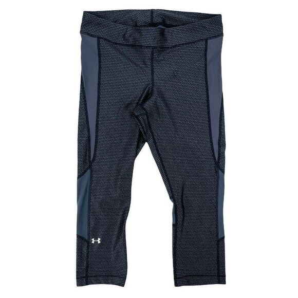 2/$30 Under Armour Heat Gear Capri Athletic Workout Leggings Black Grey Large - Picture 1 of 4